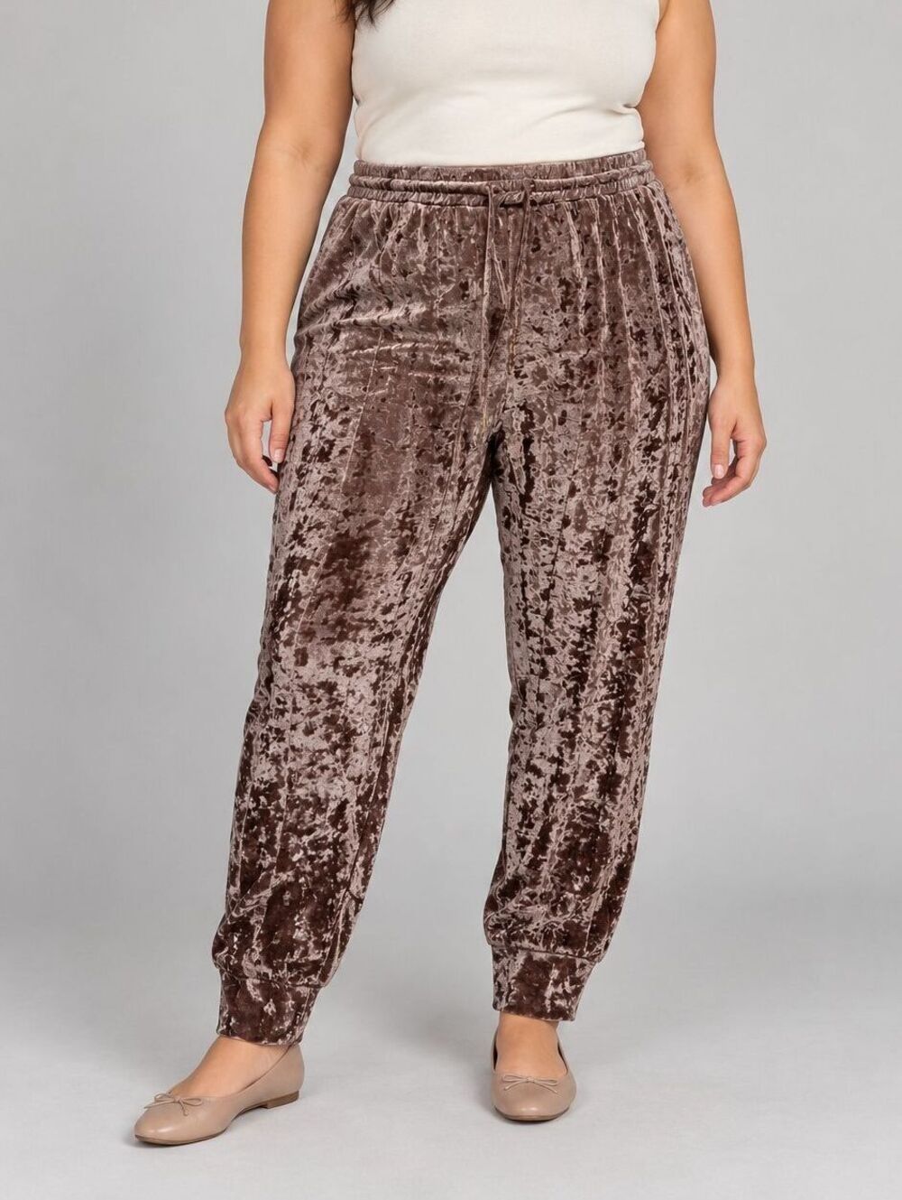 Ashley Stewart 18/20 Brown Crushed Velvet Athleisure Joggers